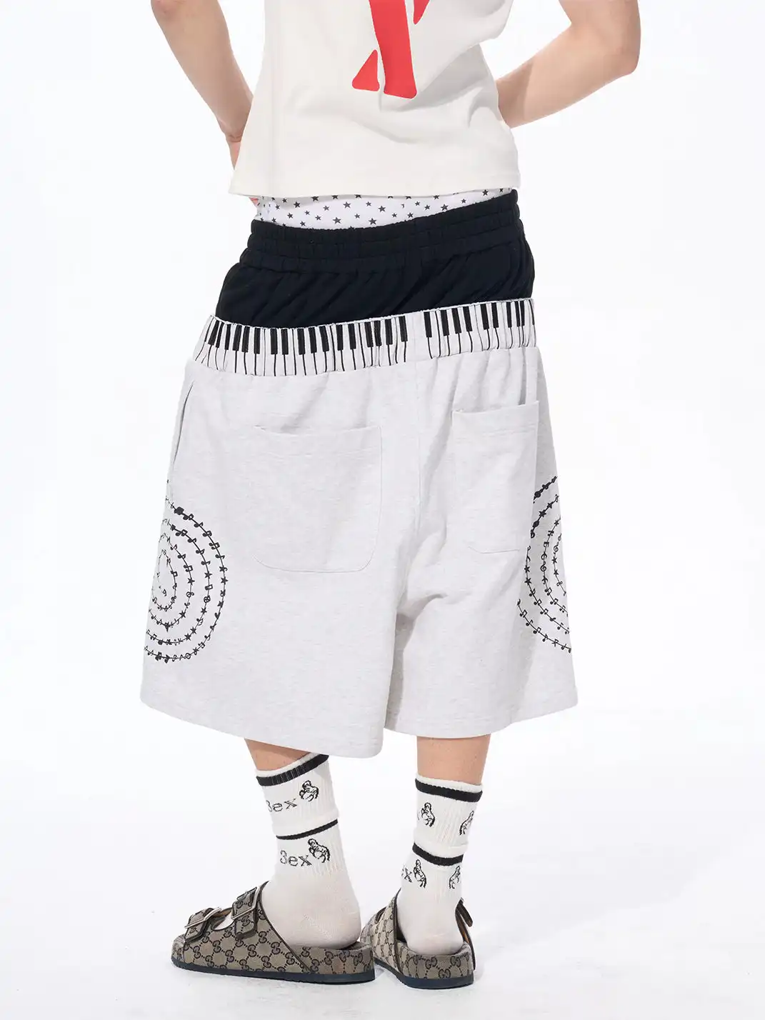Fourth3ex | Double Waist Piano Note Print Sweatpants