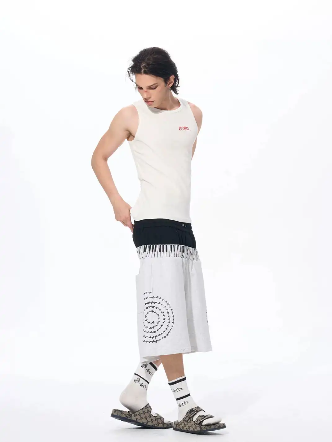 Fourth3ex | Double Waist Piano Note Print Sweatpants