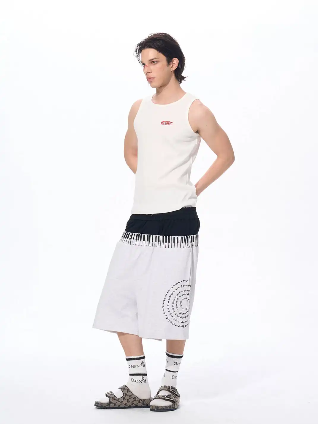 Fourth3ex | Double Waist Piano Note Print Sweatpants