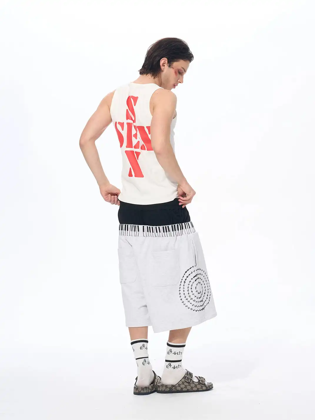 Fourth3ex | Double Waist Piano Note Print Sweatpants