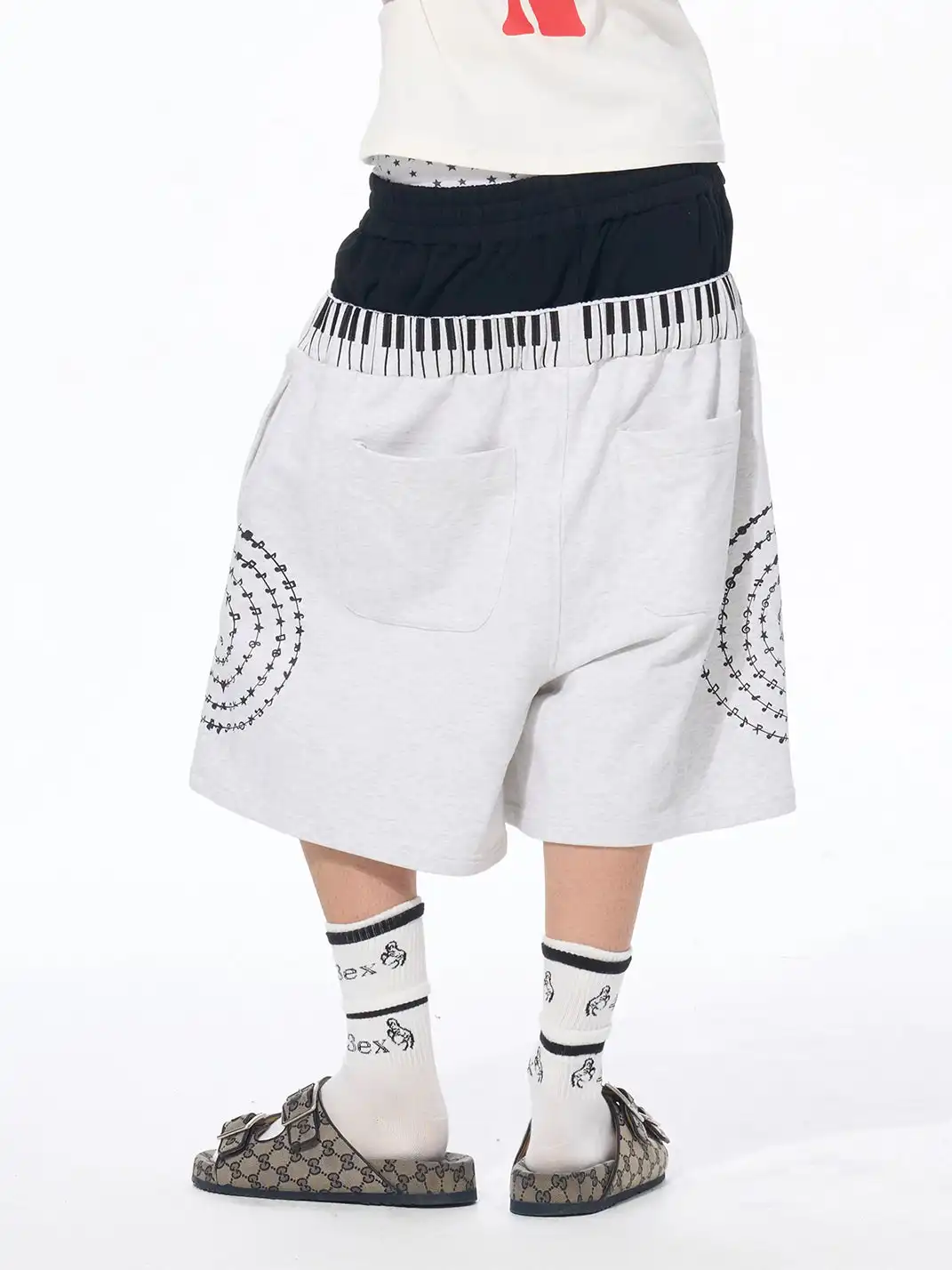 Fourth3ex | Double Waist Piano Note Print Sweatpants