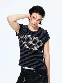 Fourth3ex | Metal Stud Striped T-Shirt