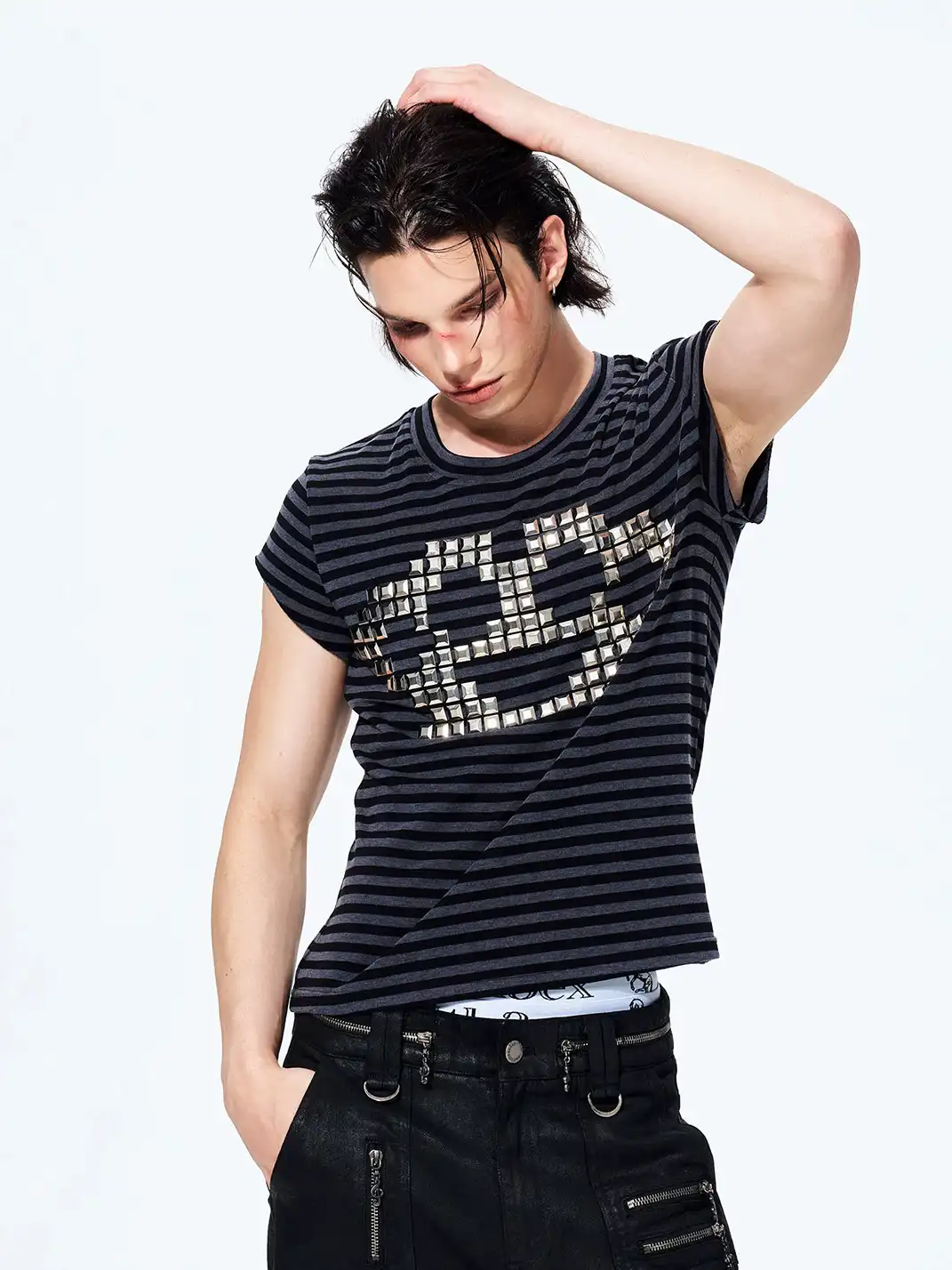Fourth3ex | Metal Stud Striped T-Shirt