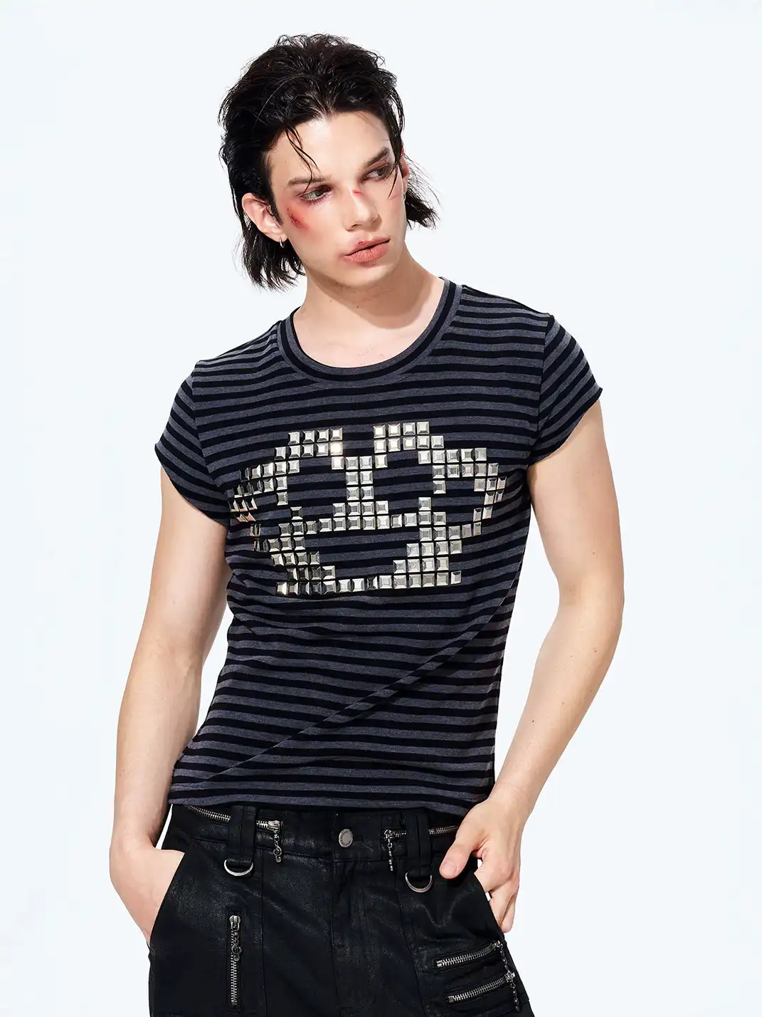 Fourth3ex | Metal Stud Striped T-Shirt