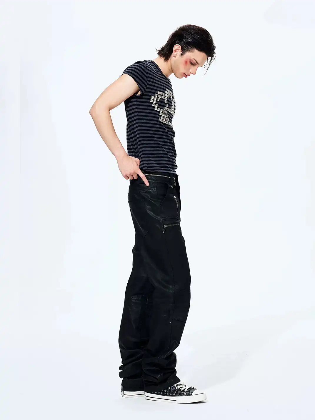Fourth3ex | Metal Stud Striped T-Shirt