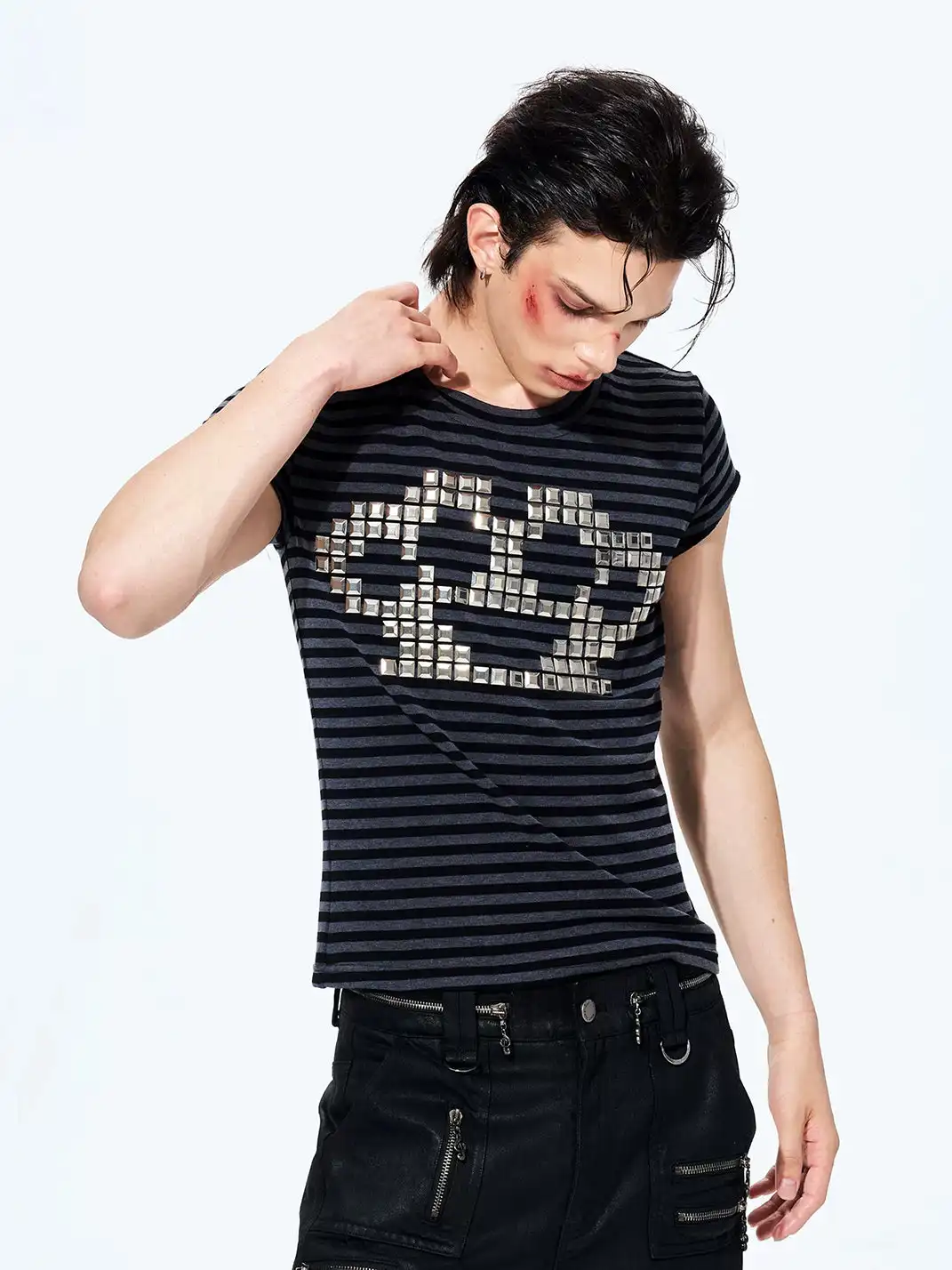 Fourth3ex | Metal Stud Striped T-Shirt