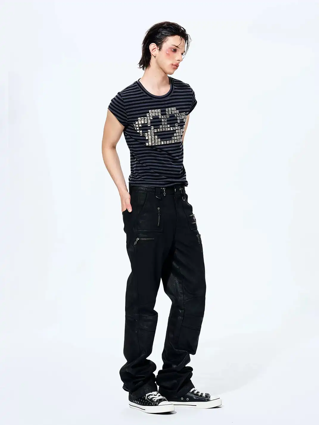 Fourth3ex | Metal Stud Striped T-Shirt