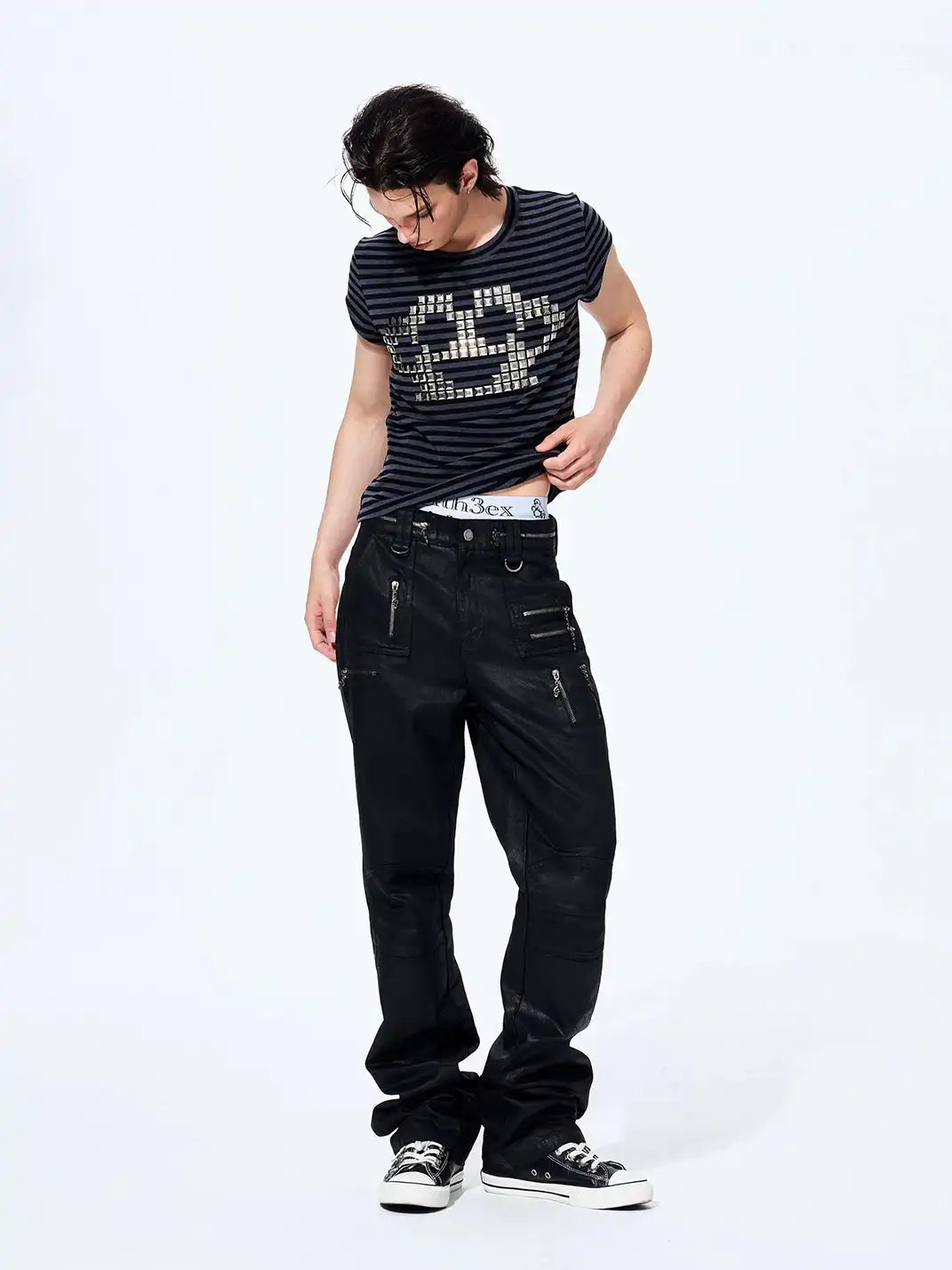 Fourth3ex | Metal Stud Striped T-Shirt