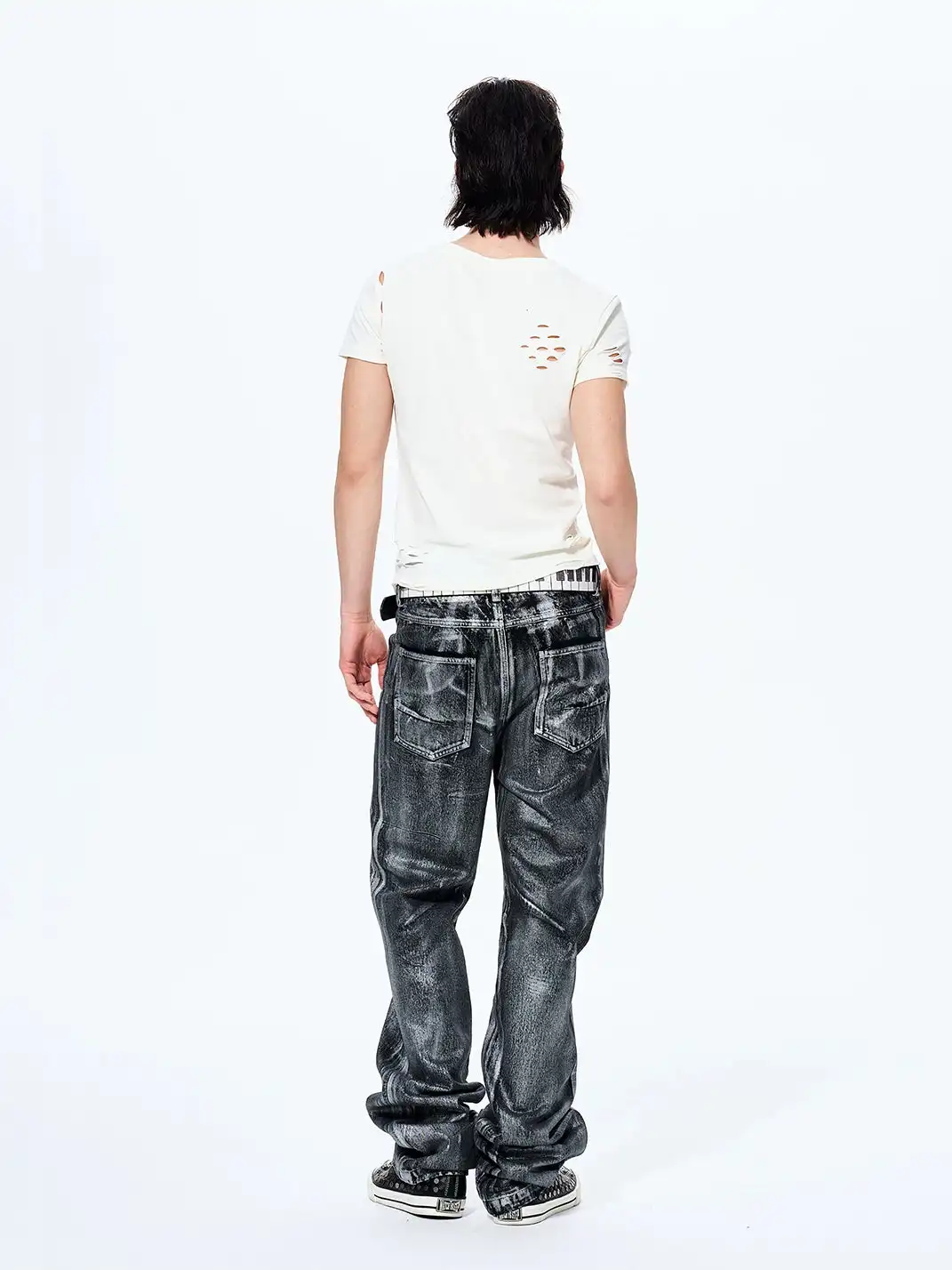 Fourth3ex | Scarf Skull Print Ripped T-Shirt