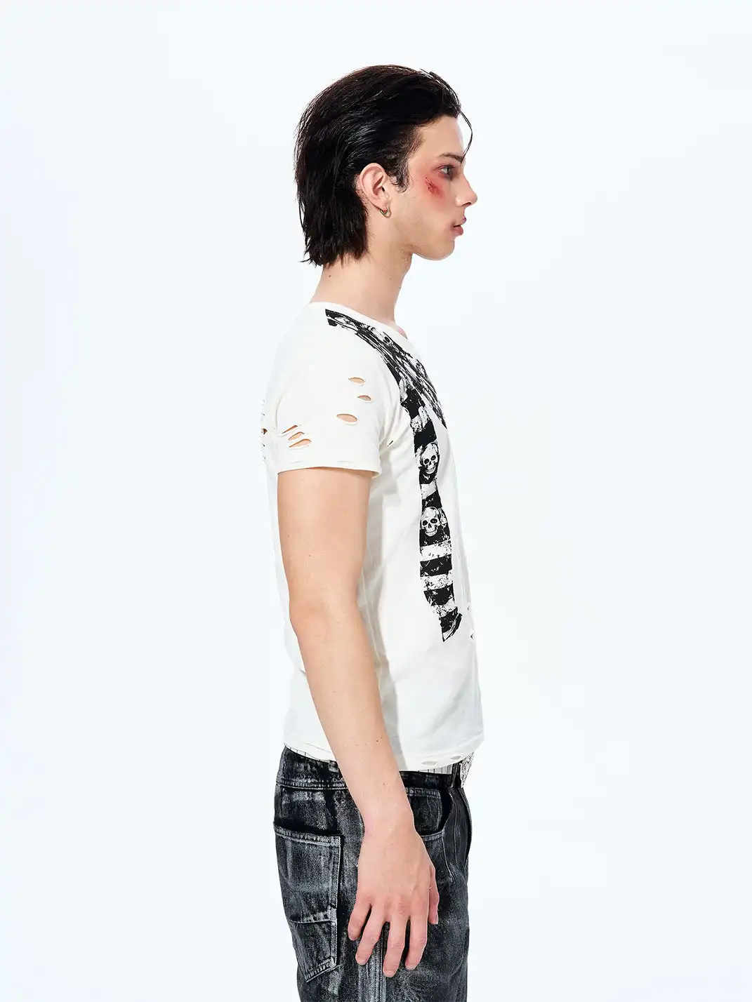 Fourth3ex | Scarf Skull Print Ripped T-Shirt