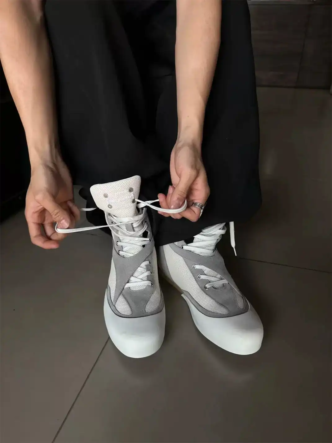 DLM | Color Block Mesh Flat Lace-Up Boxing Boots