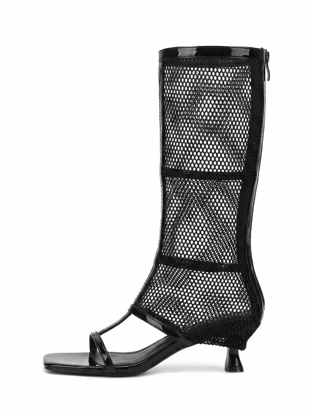 BUTING | Mesh Hollow Out High-Calf High Heel Sandal Boots