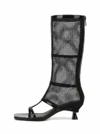 BUTING | Mesh Hollow Out High-Calf High Heel Sandal Boots