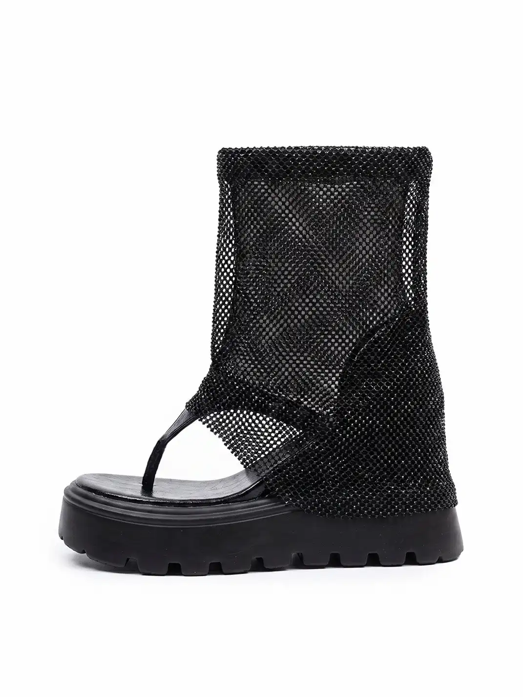 BUTING | Starry Rhinestone Mesh Thong Roman Sandal Boots