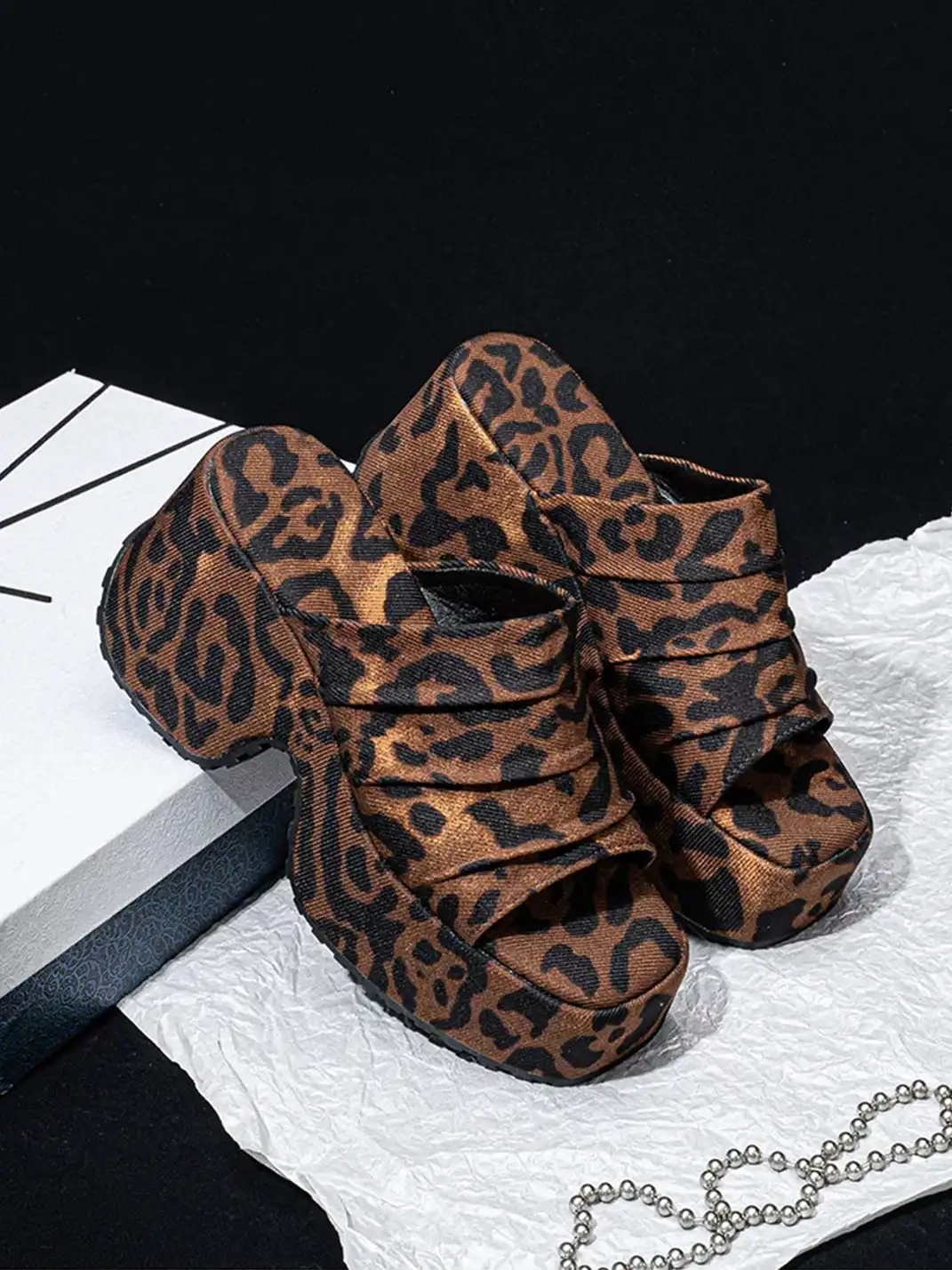 SISTER CURIE | Ruched Leopard Platform Slippers