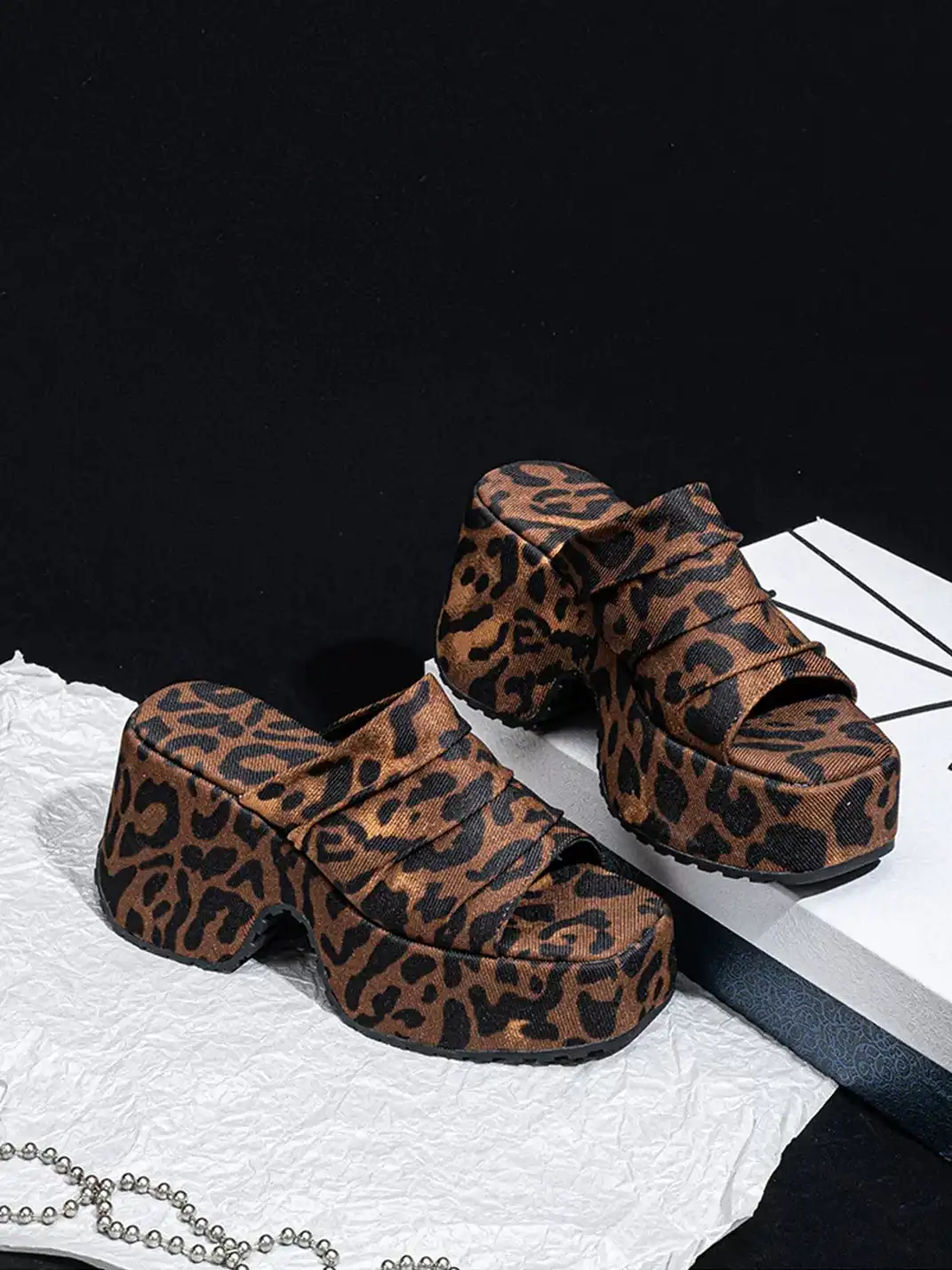 SISTER CURIE | Ruched Leopard Platform Slippers