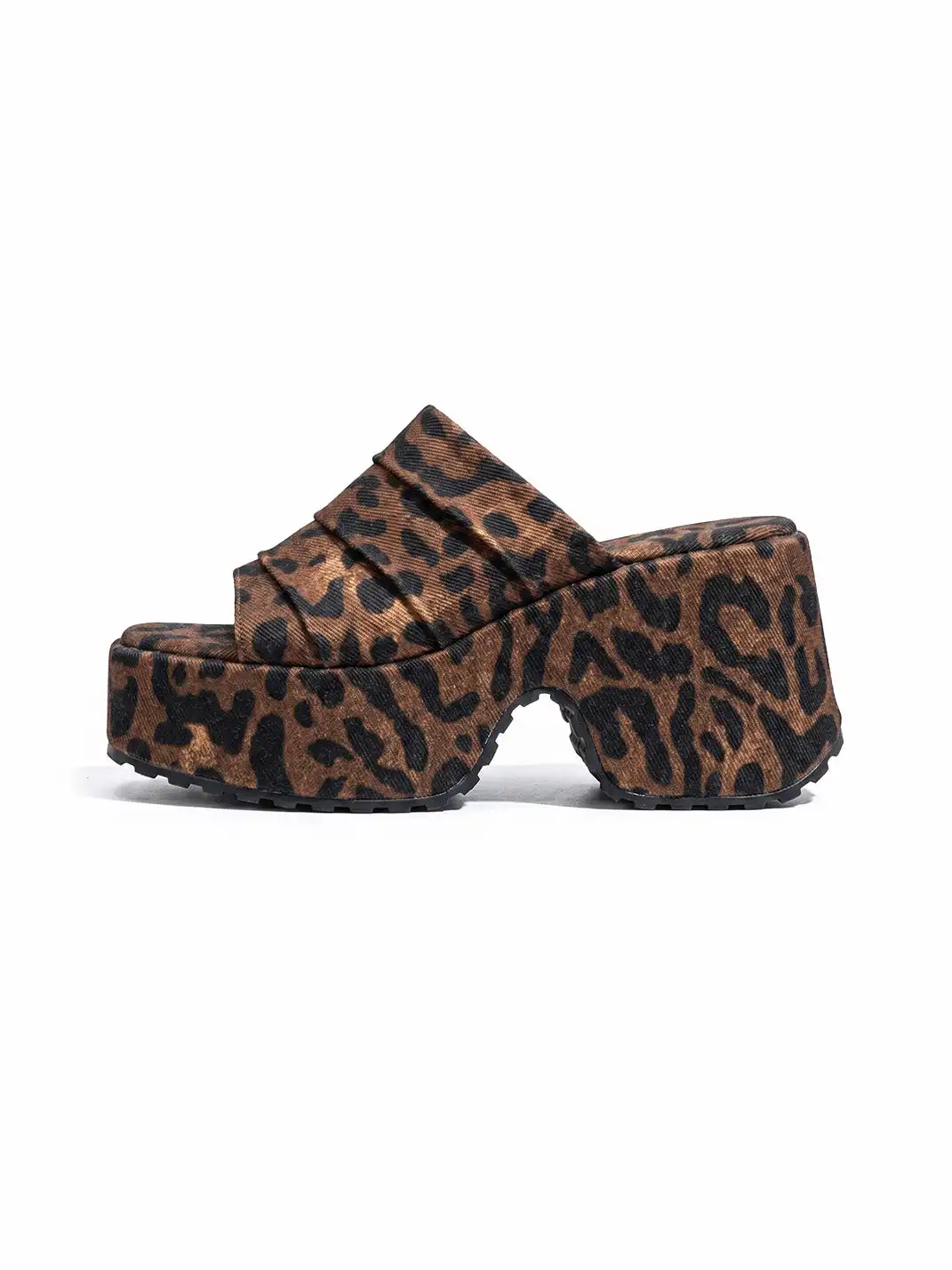 SISTER CURIE | Ruched Leopard Platform Slippers