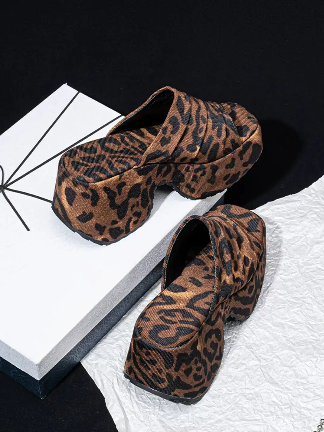 SISTER CURIE | Ruched Leopard Platform Slippers