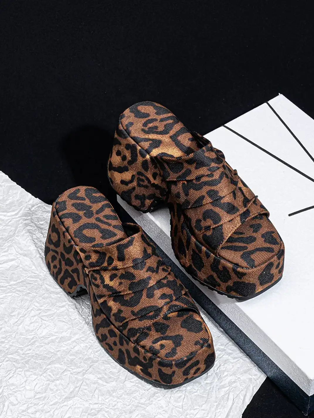 SISTER CURIE | Ruched Leopard Platform Slippers