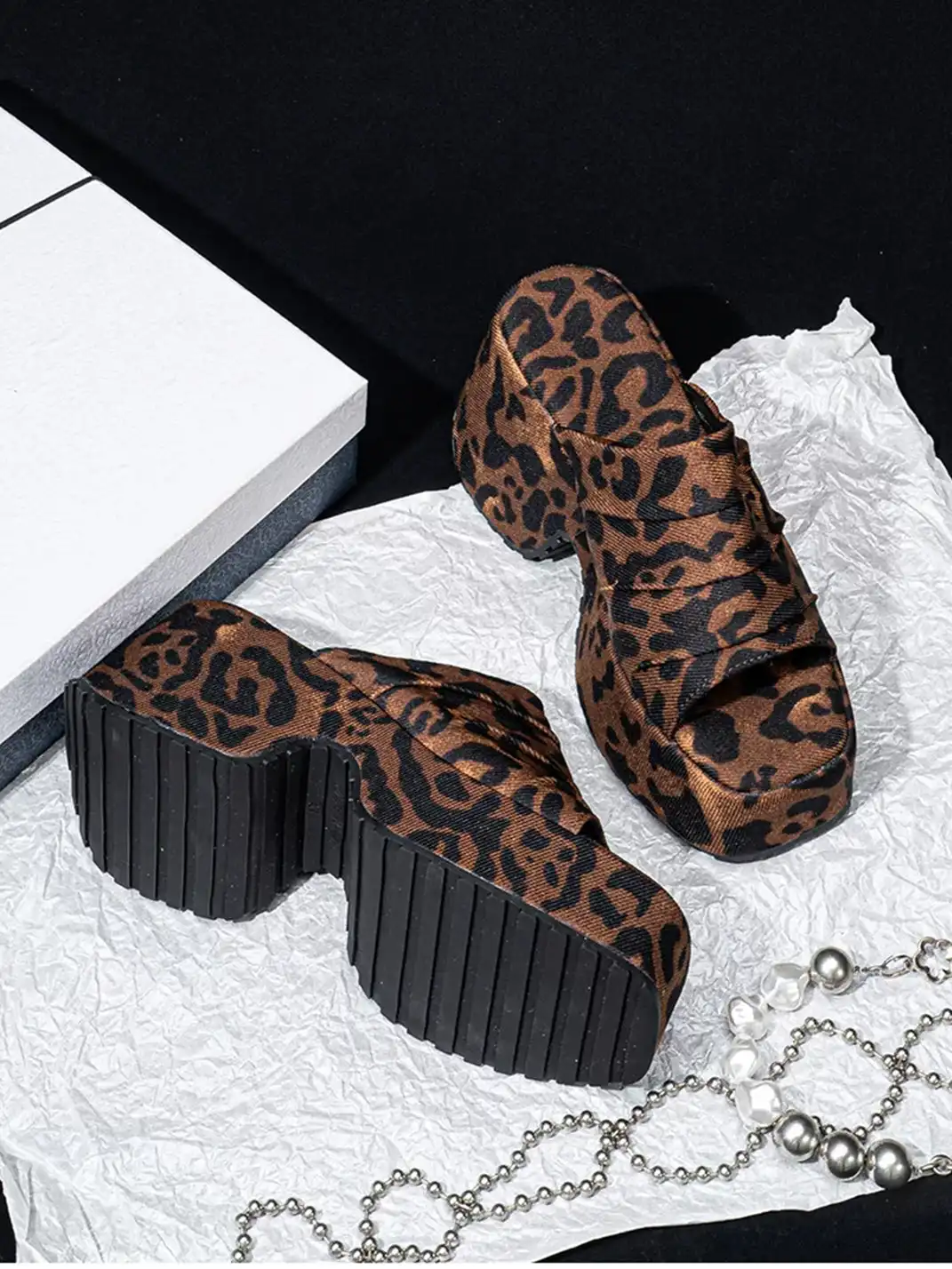 SISTER CURIE | Ruched Leopard Platform Slippers