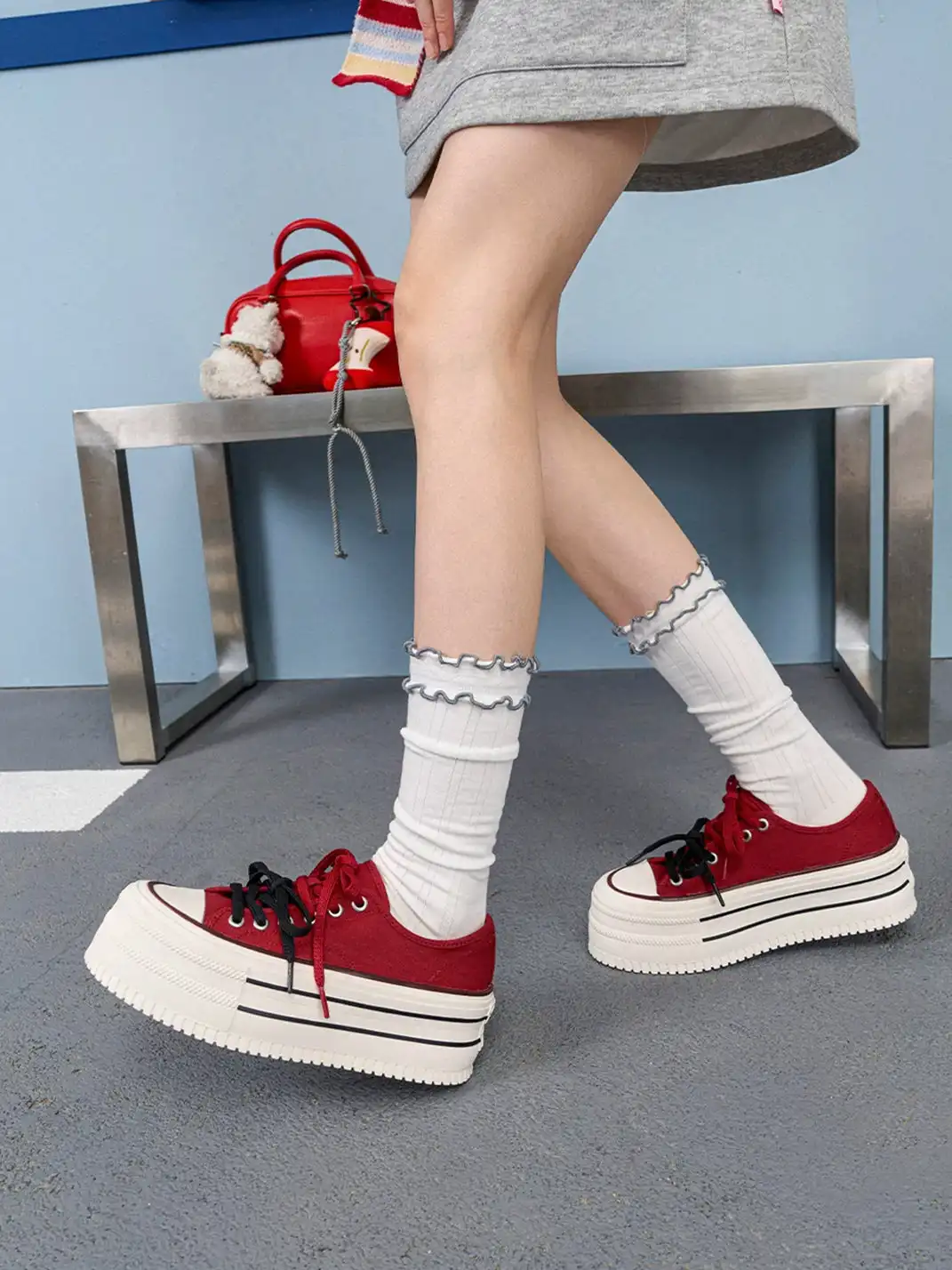 MASOOMAKE | Stripe Platform Lace-Up Sneakers