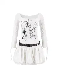 CestNous | Raglan Sleeve Spliced Mesh Star Print Bubble Dress