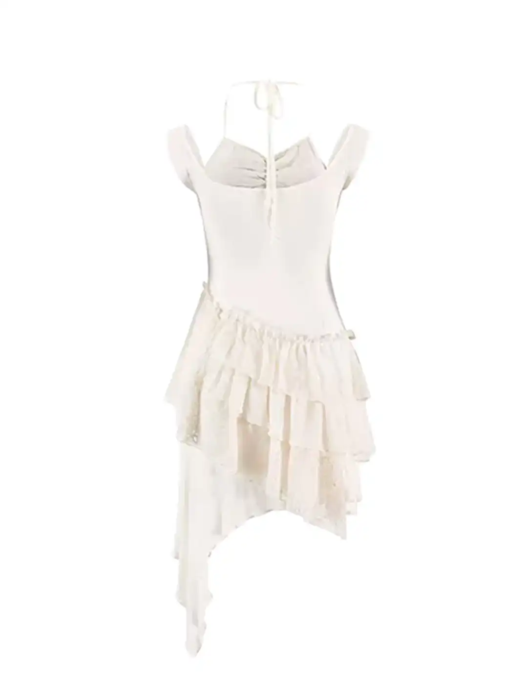 CestNous | Tie Print Lace Spliced Ruffle Slip Dress