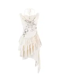CestNous | Tie Print Lace Spliced Ruffle Slip Dress
