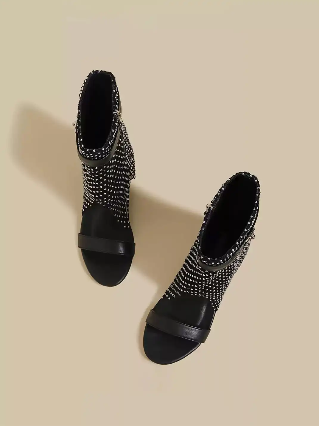 CHUOLEI | Flat Open-Toe Rhinestone Roman Sandal Boots