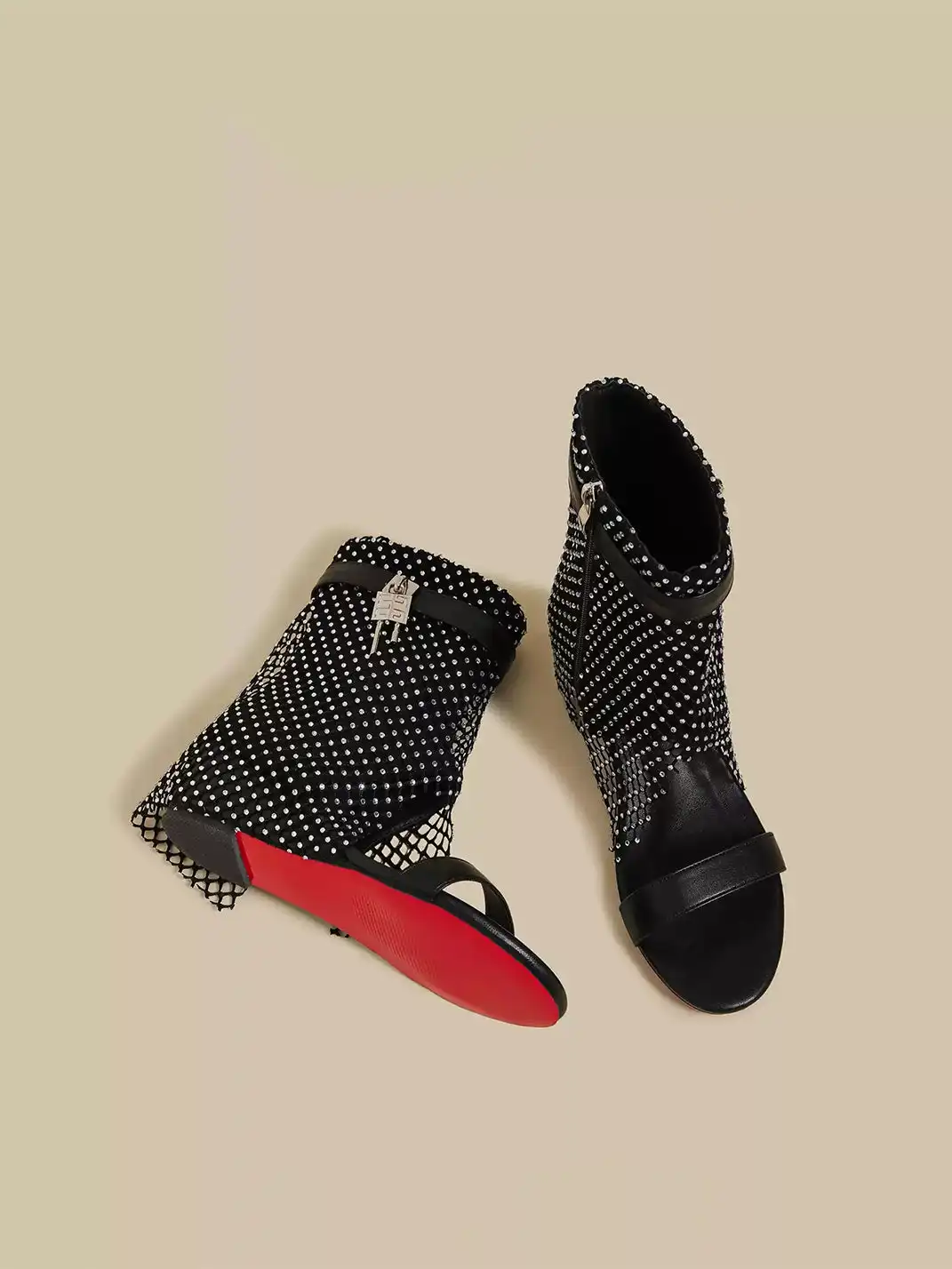 CHUOLEI | Flat Open-Toe Rhinestone Roman Sandal Boots