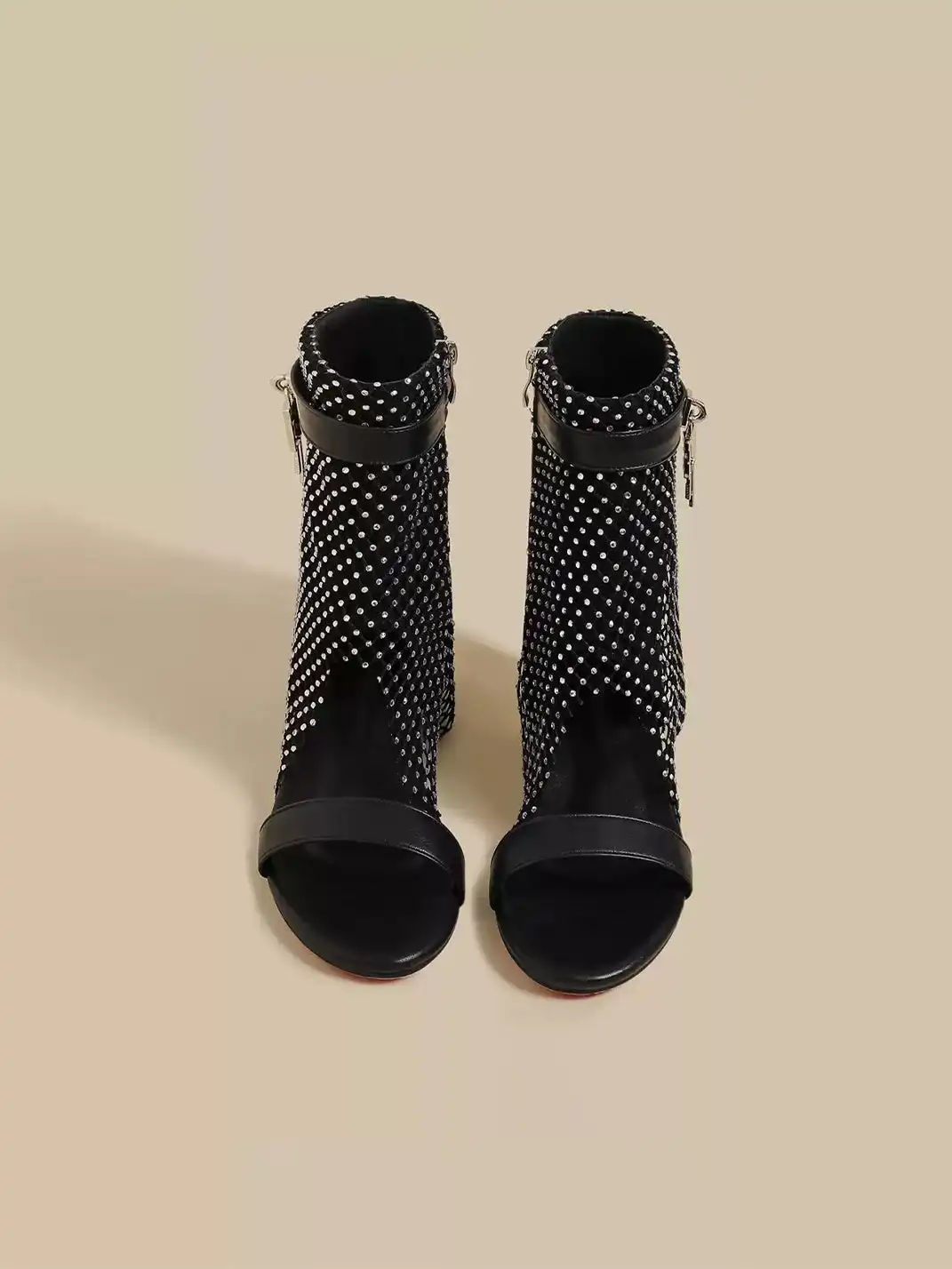 CHUOLEI | Flat Open-Toe Rhinestone Roman Sandal Boots