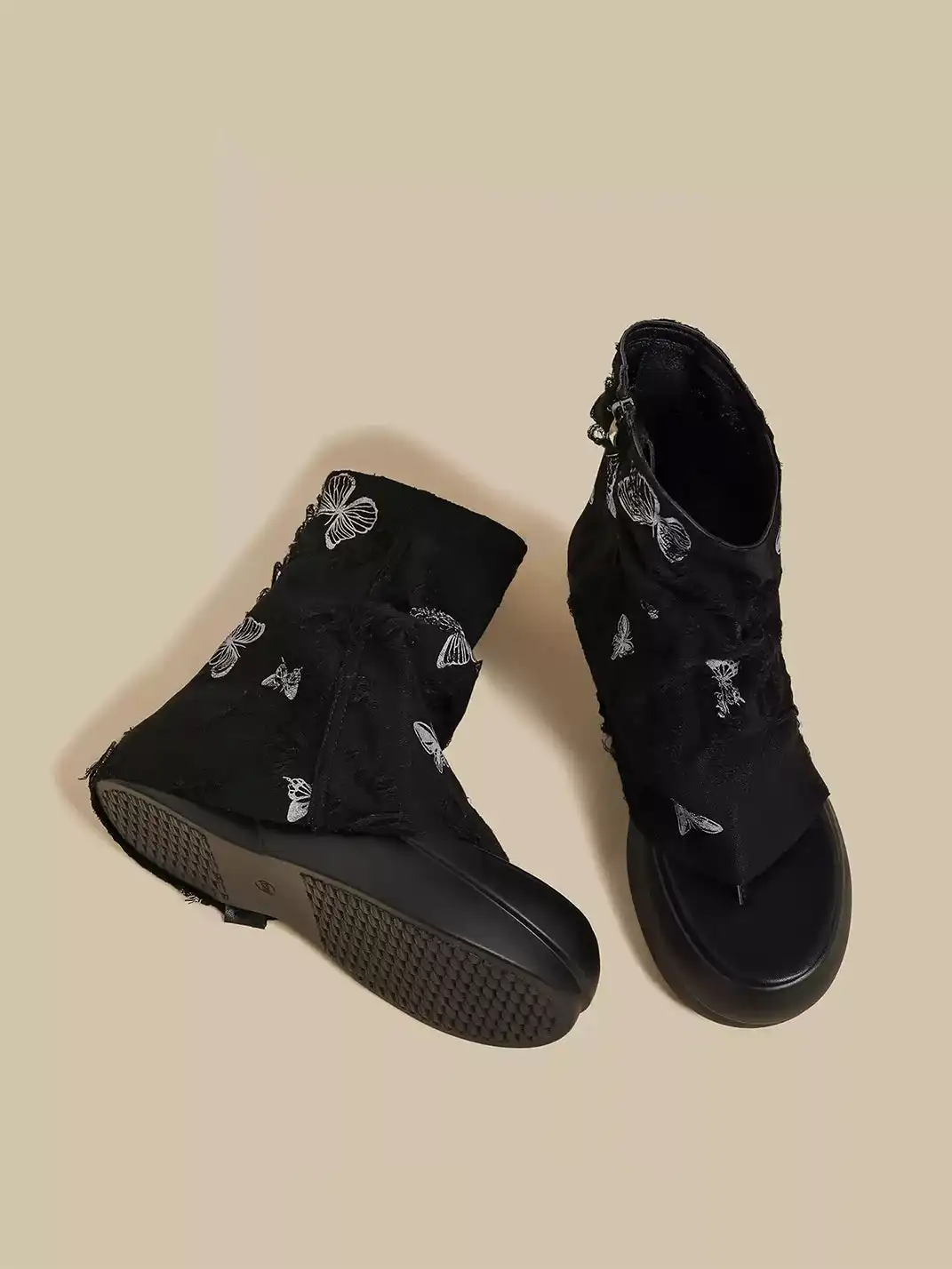 CHUOLEI | Butterfly Embroidery Slouchy Thong Sandal Boots