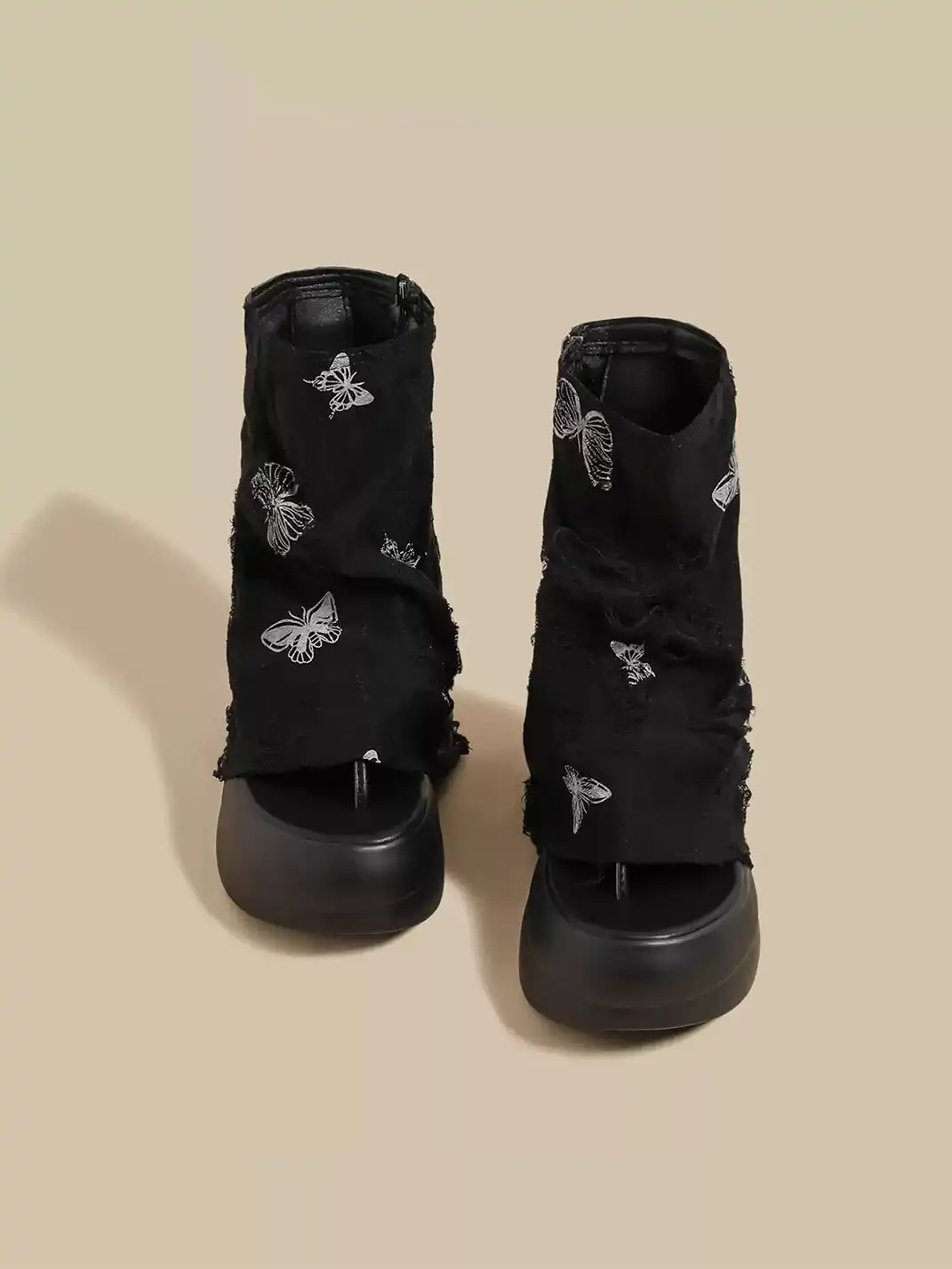CHUOLEI | Butterfly Embroidery Slouchy Thong Sandal Boots