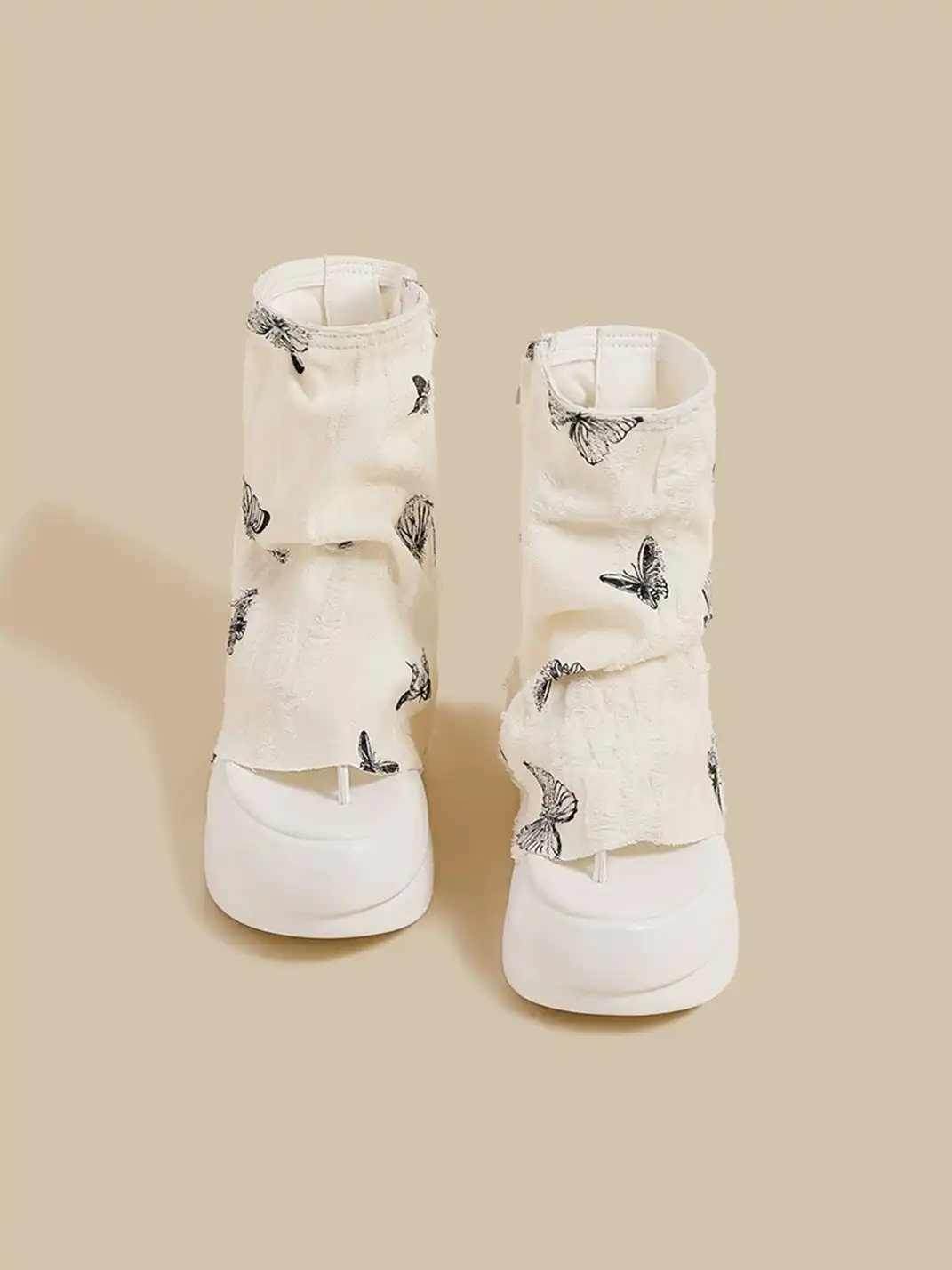 CHUOLEI | Butterfly Embroidery Slouchy Thong Sandal Boots