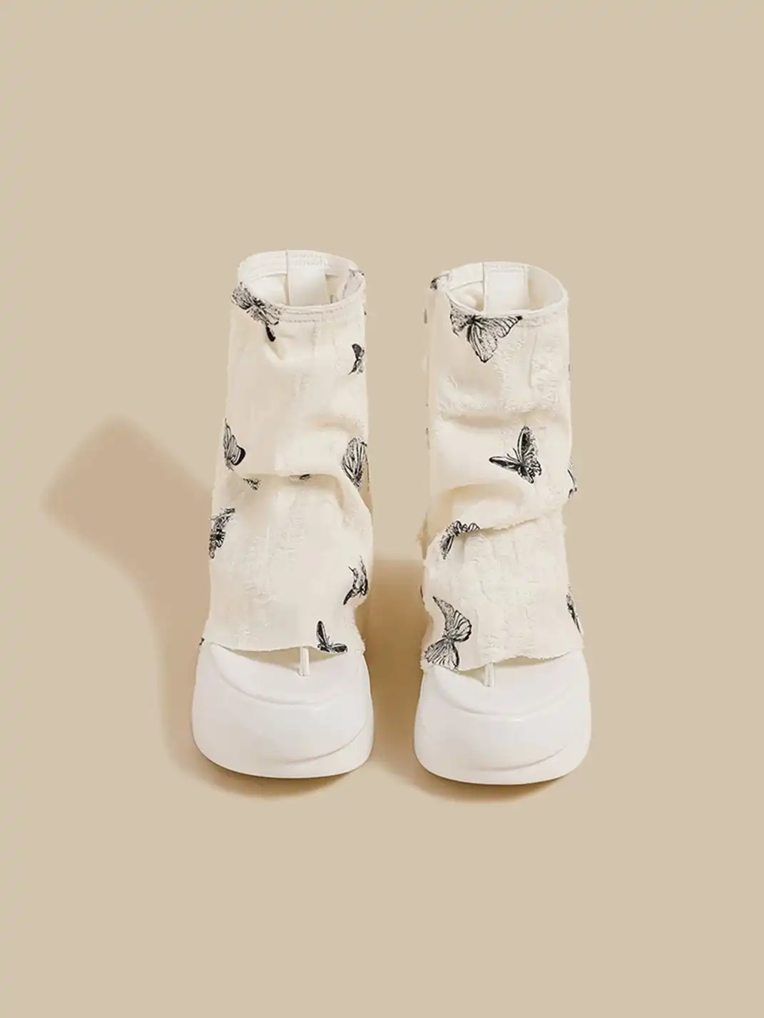 CHUOLEI | Butterfly Embroidery Slouchy Thong Sandal Boots
