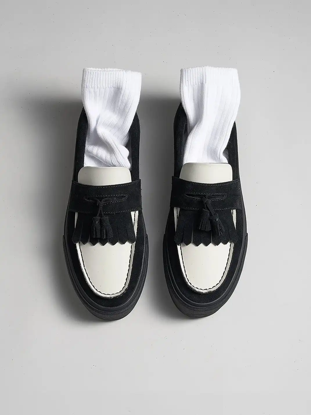 T/C MADE│Two-Tone Tassel Fringe Suede Platform Loafers