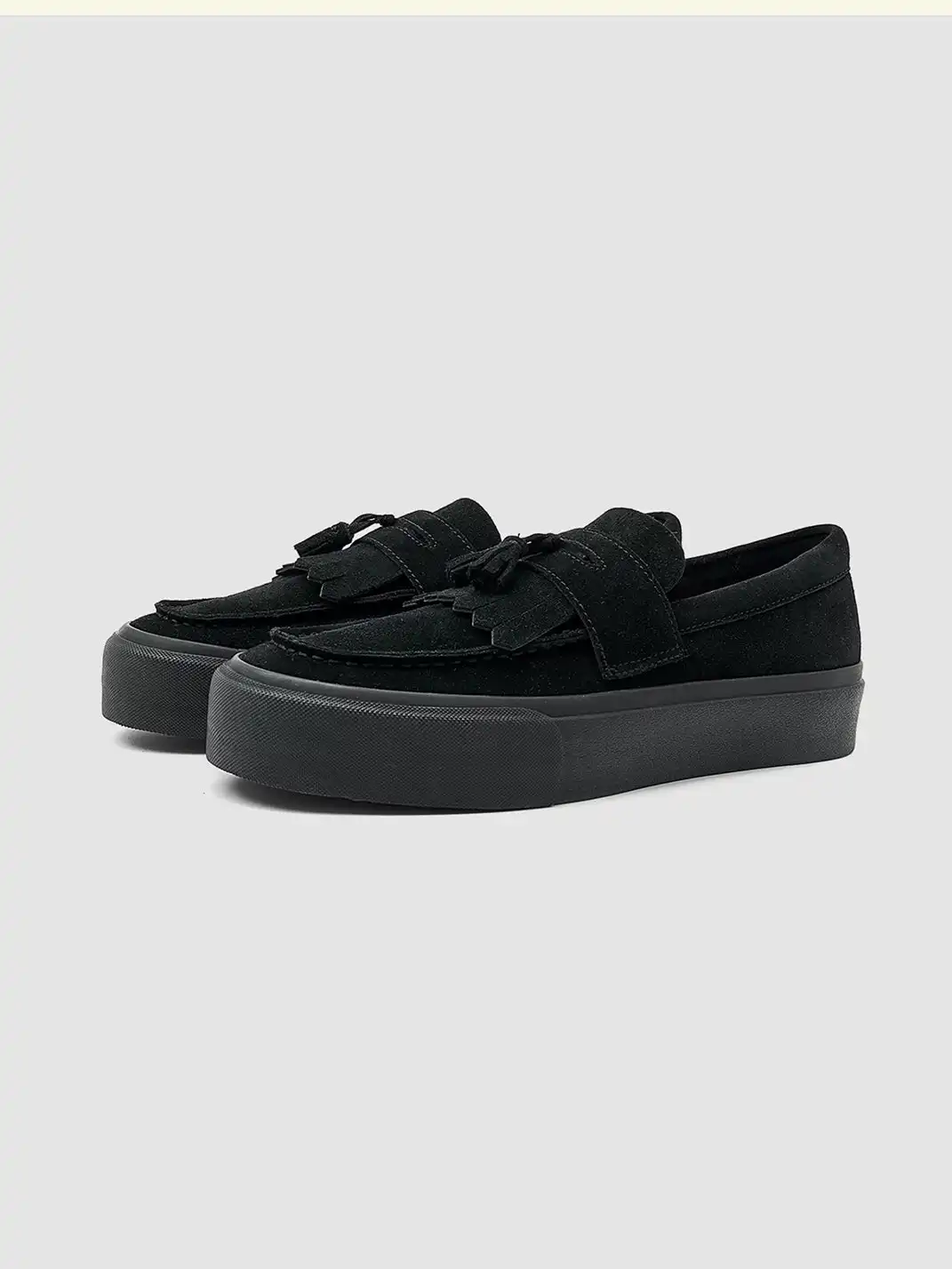 T/C MADE│Two-Tone Tassel Fringe Suede Platform Loafers