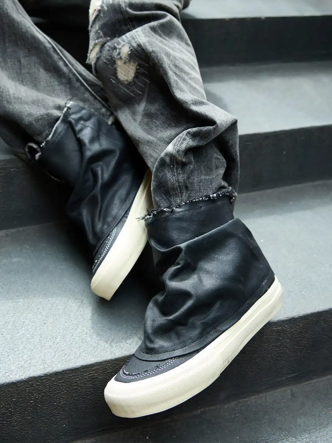 TBR | Handmade Frayed Ruched Slouchy High-Top Vulcanized Shoes