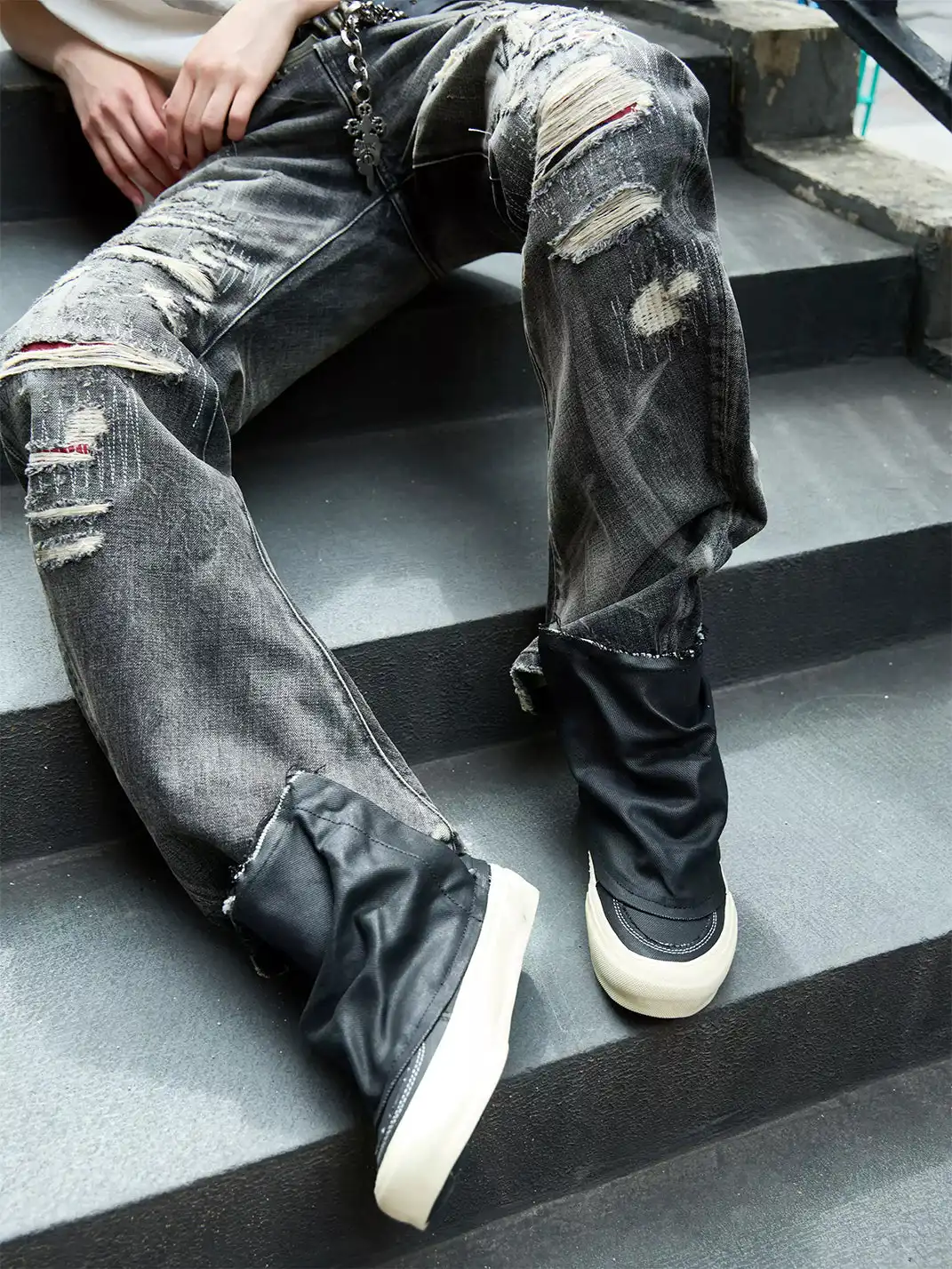 TBR | Handmade Frayed Ruched Slouchy High-Top Vulcanized Shoes