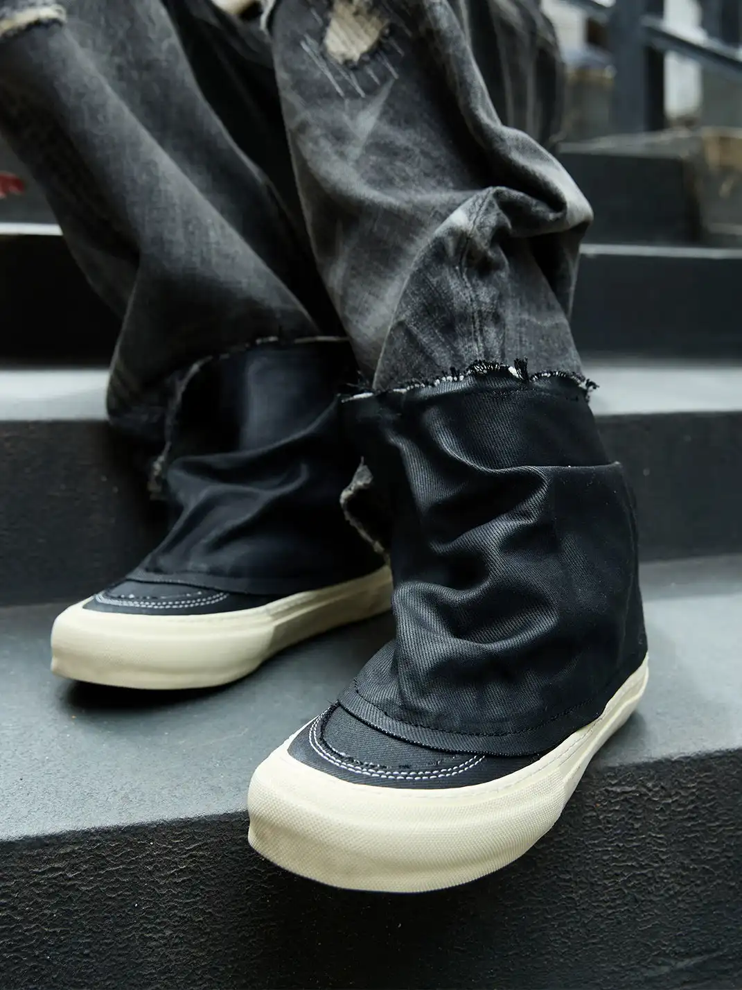 TBR | Handmade Frayed Ruched Slouchy High-Top Vulcanized Shoes