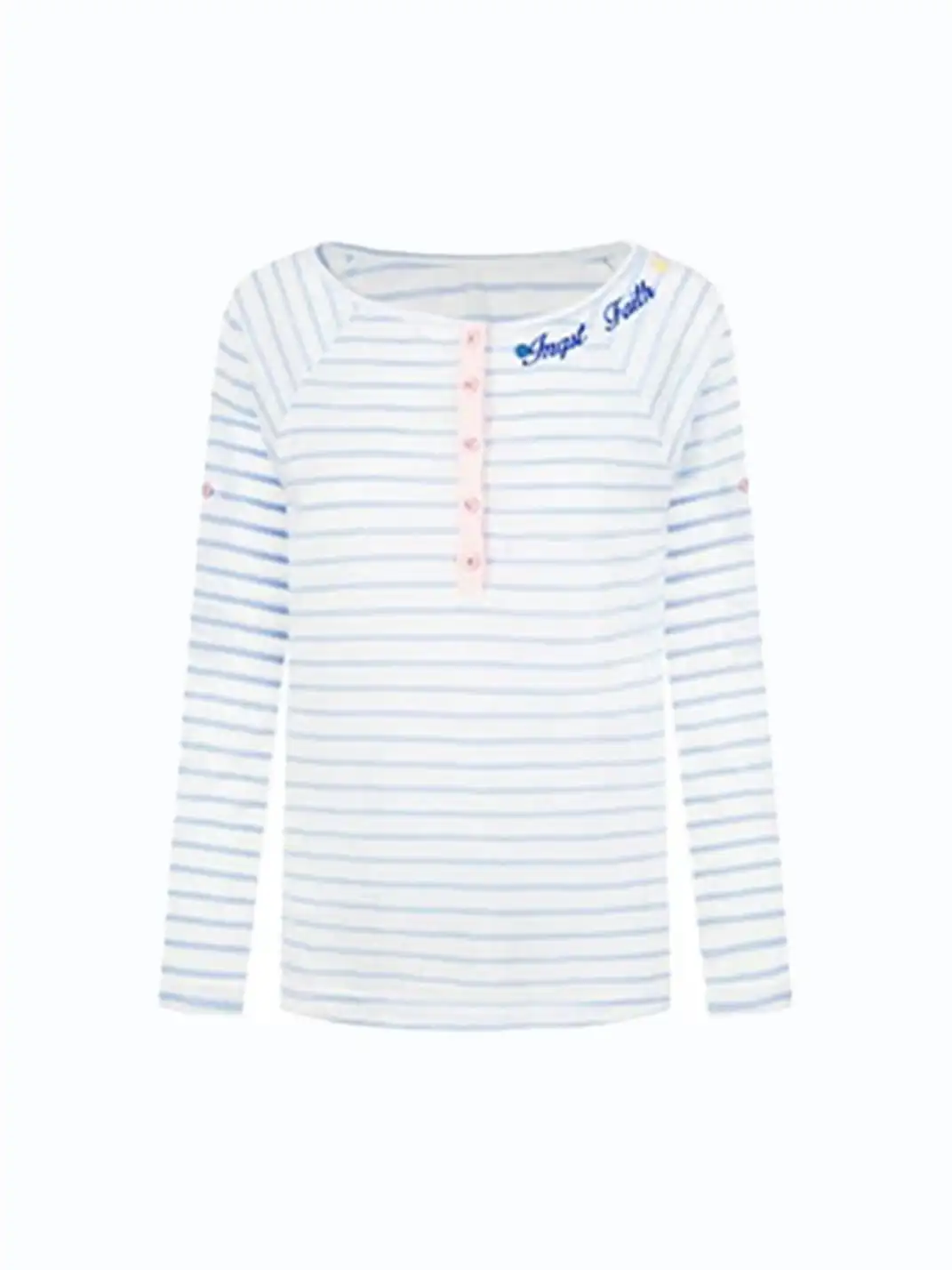 BIGGOLD | Striped Pink Button Henley One Shoulder Long Sleeve T-Shirt