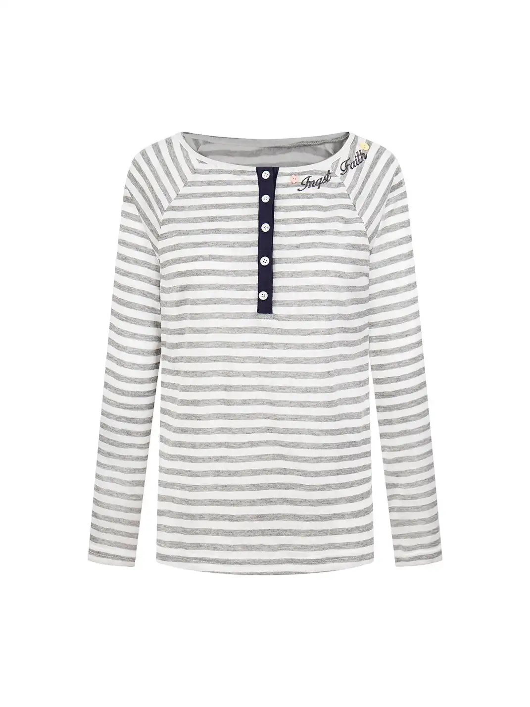BIGGOLD | Striped Pink Button Henley One Shoulder Long Sleeve T-Shirt