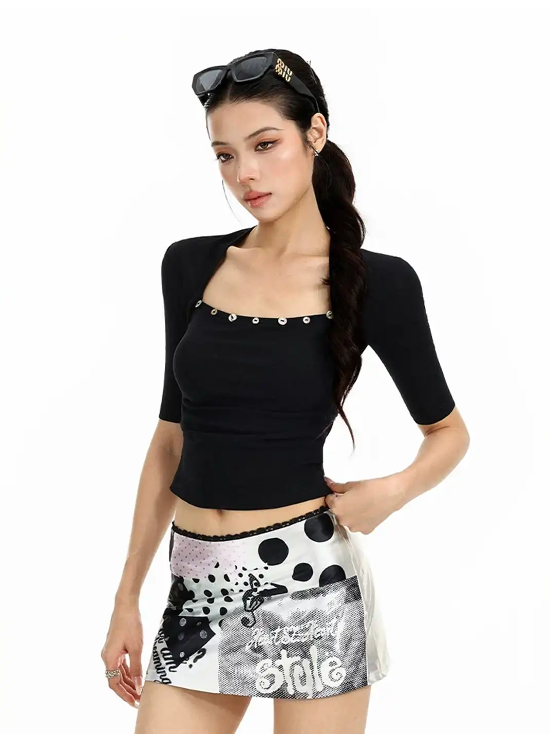 BIGGOLD | Shell Button Fake Two-Piece Short Sleeve T-Shirt
