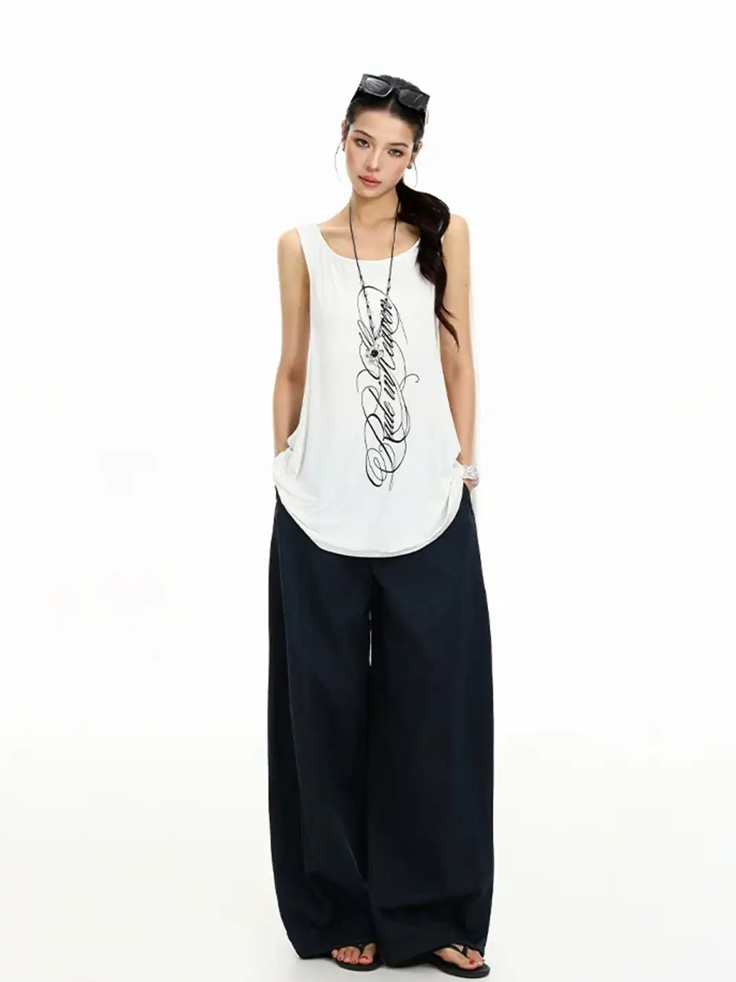BIGGOLD | Printed Side Cutout Drawstring Sleeveless Tank Top
