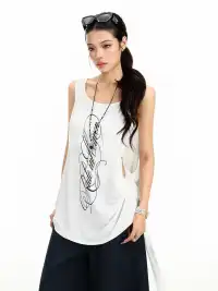 BIGGOLD | Printed Side Cutout Drawstring Sleeveless Tank Top