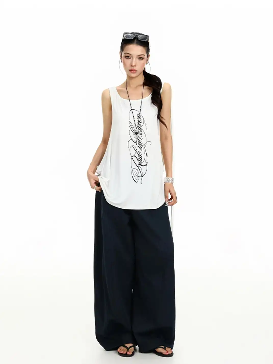 BIGGOLD | Printed Side Cutout Drawstring Sleeveless Tank Top