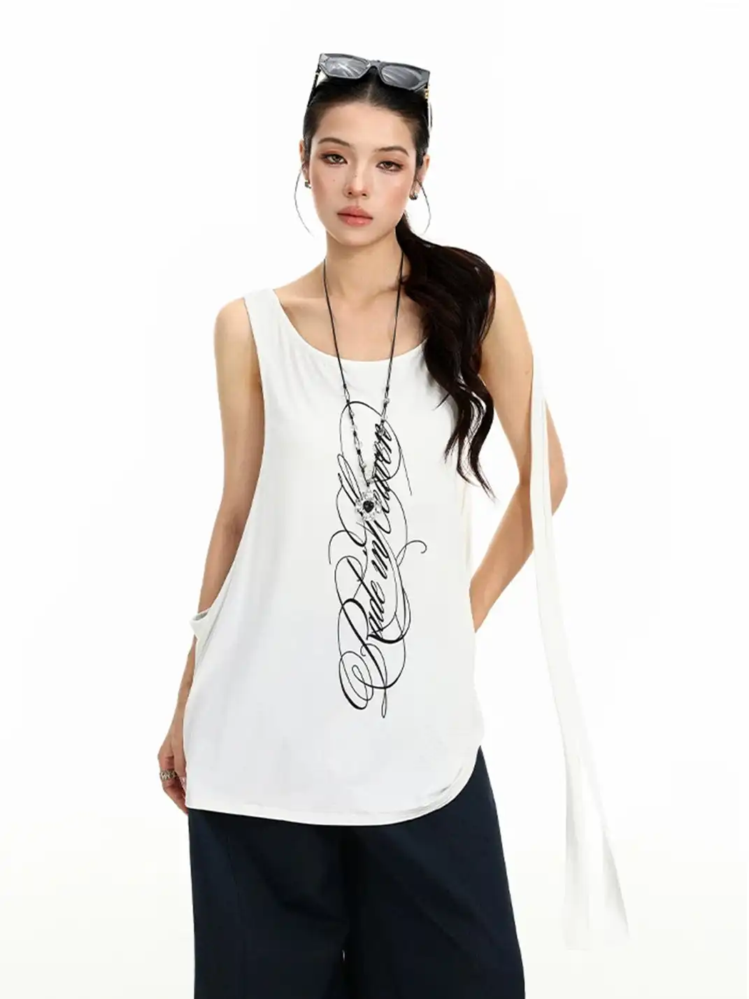 BIGGOLD | Printed Side Cutout Drawstring Sleeveless Tank Top