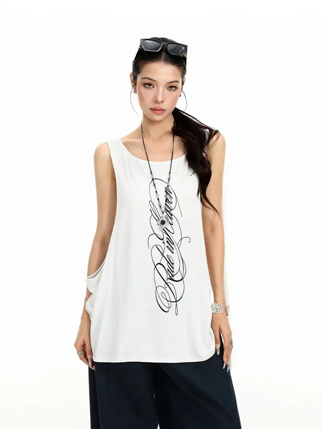 BIGGOLD | Printed Side Cutout Drawstring Sleeveless Tank Top