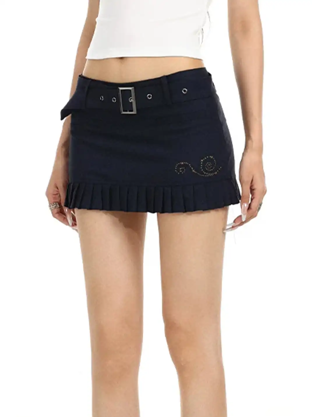 BIGGOLD | Rhinestone Pleated Mini Skirt