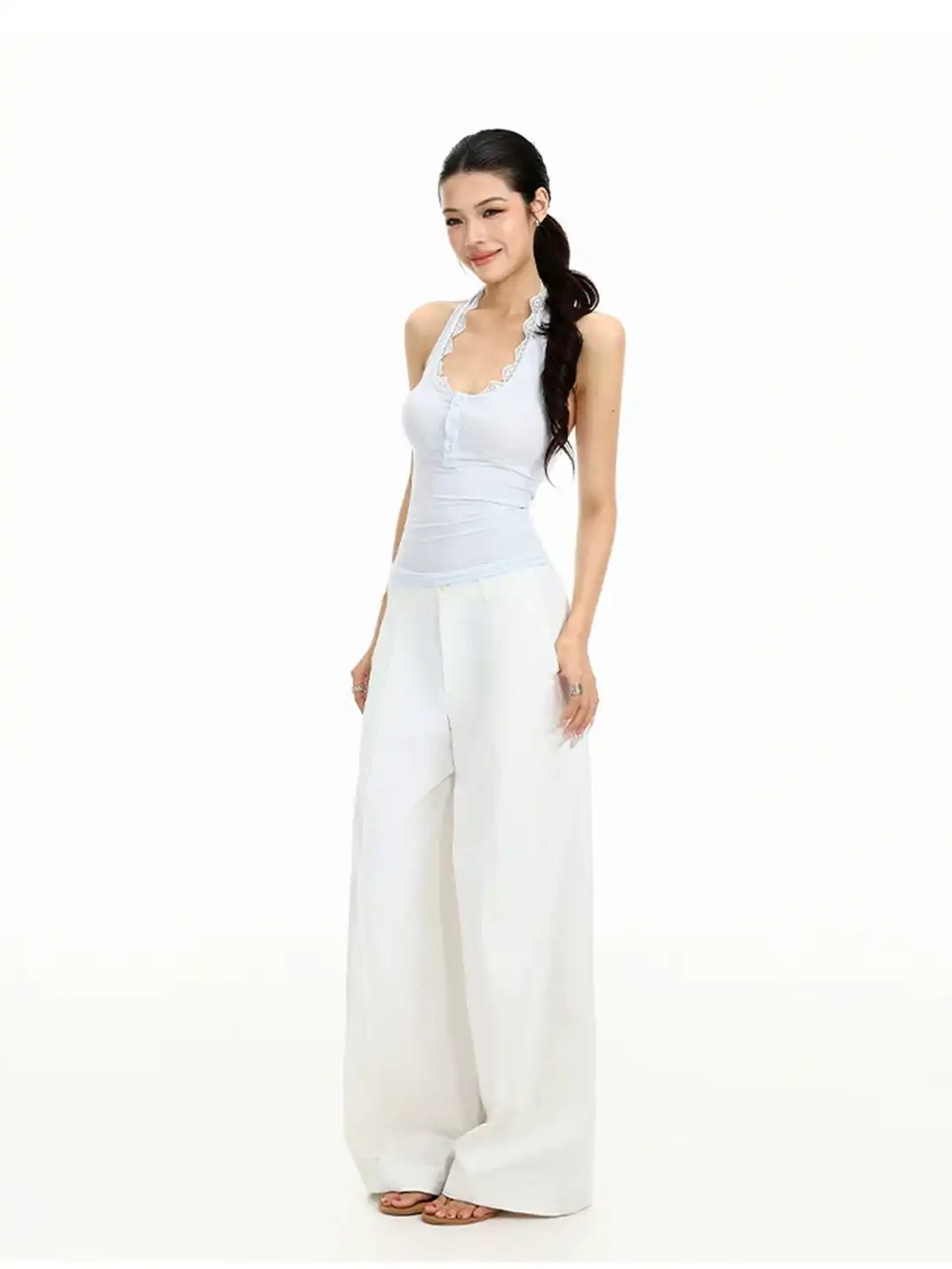 BIGGOLD | Lace Trim Halter Cami Top